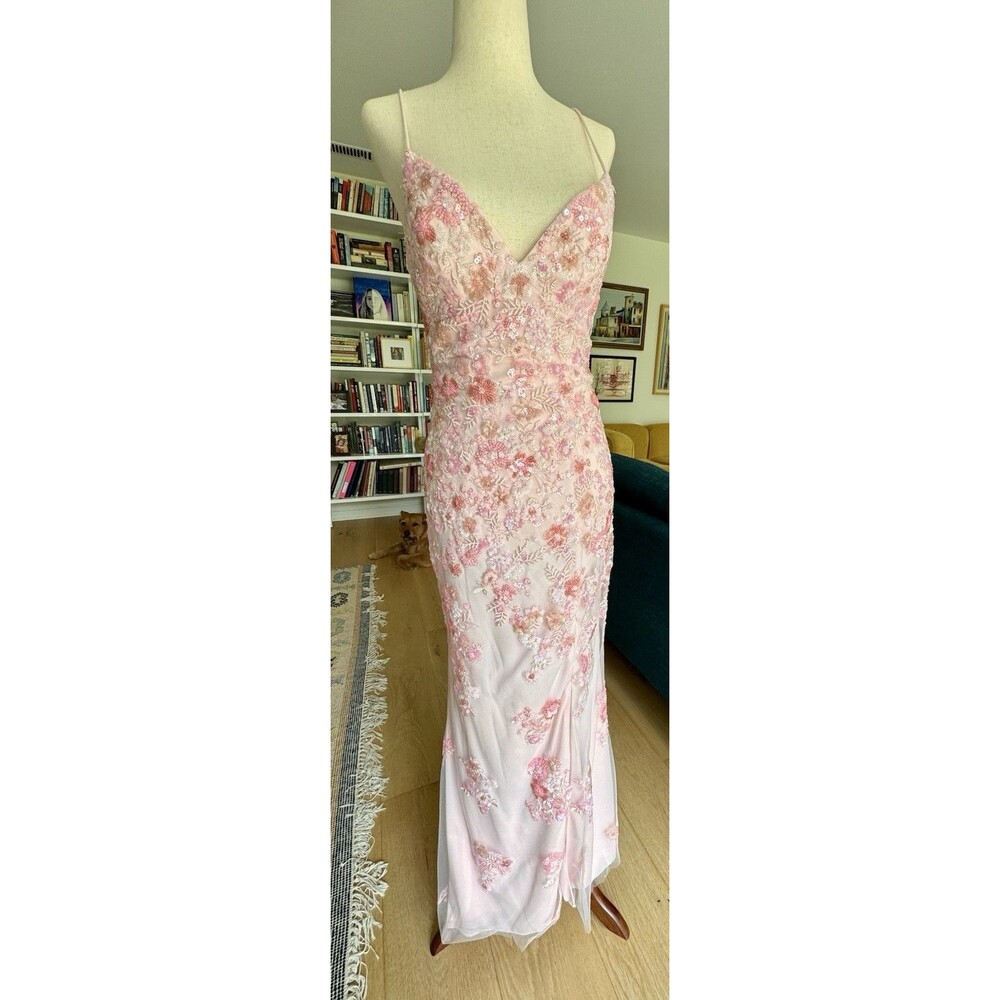 Faviana Prom Dress Rose Pink With Floral Beaded Appliqué | 11251 - Picture 5 of 14